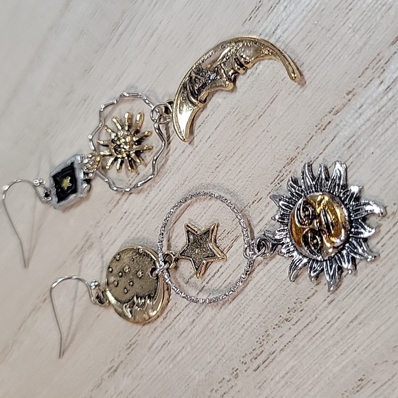 Celestial Two-Tone Drop Earrings, 925 wires - Picture 11 of 12